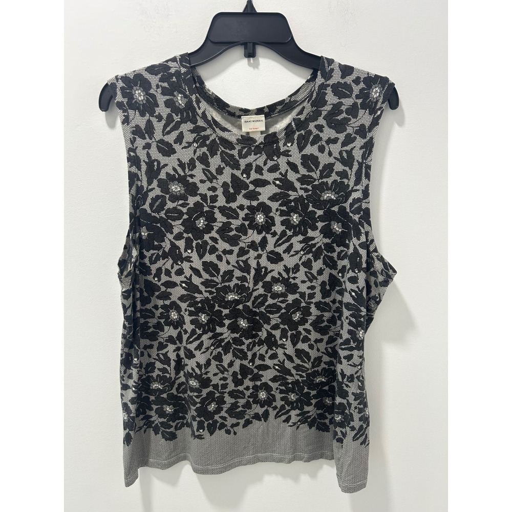 Isaac Mizrahi Womens XXL Soft Tencel Blend Black Lace Print Sleeveless Tank Top
